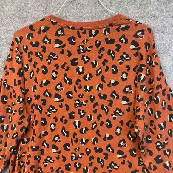 MARLEYLILLY Top Women's S/M Orange Black Leopard Print Crew Neck Long Sleeve - Picture 12 of 13